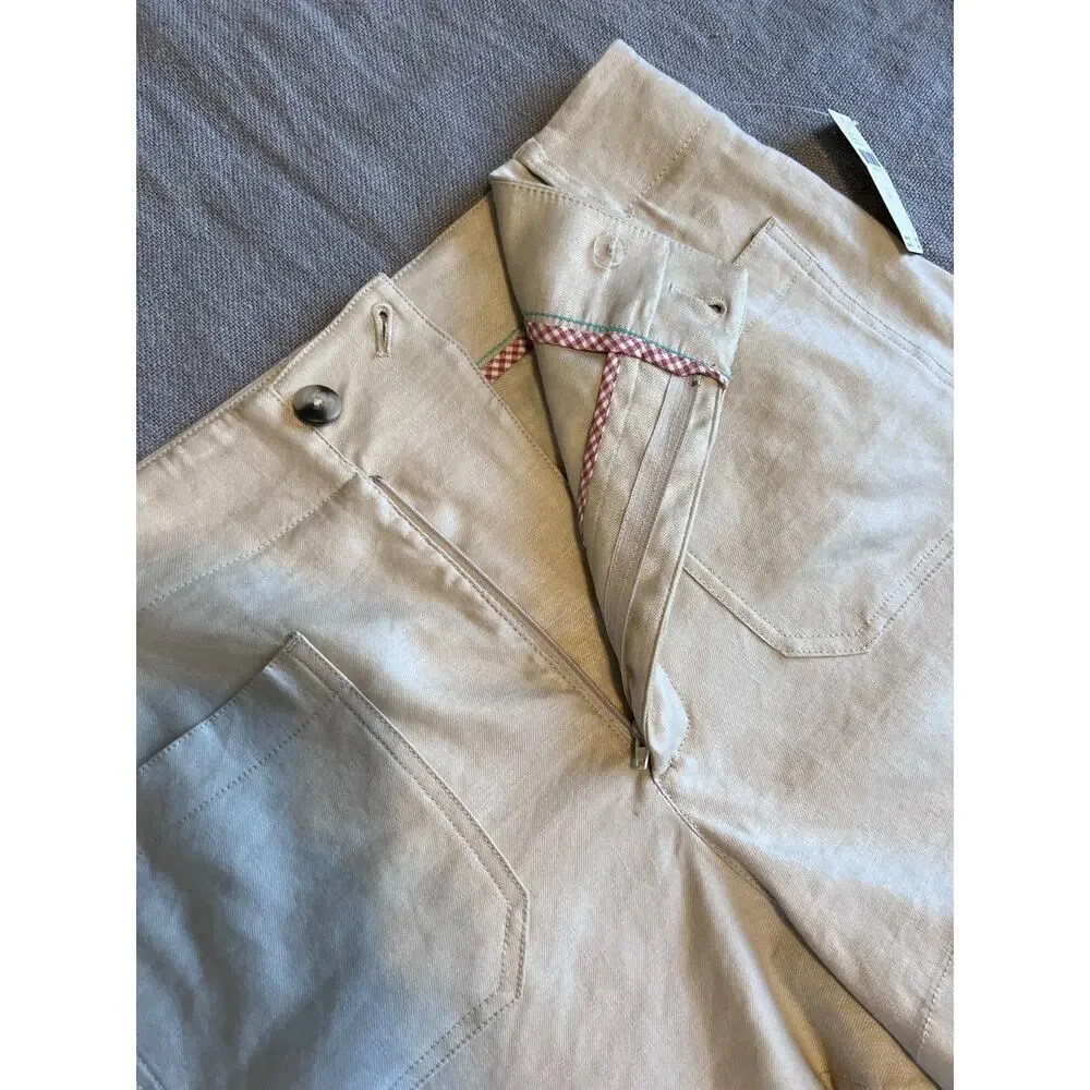 Maeve Anthropologie Colette Linen High Rise Utility Shorts Pearl Ivory Sz 14 NWT